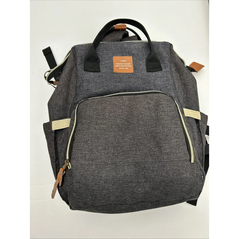 LAND Backpack Diaper Bag Backpack Gray Multi Compartments Zip Canvas‎ SKU 1718